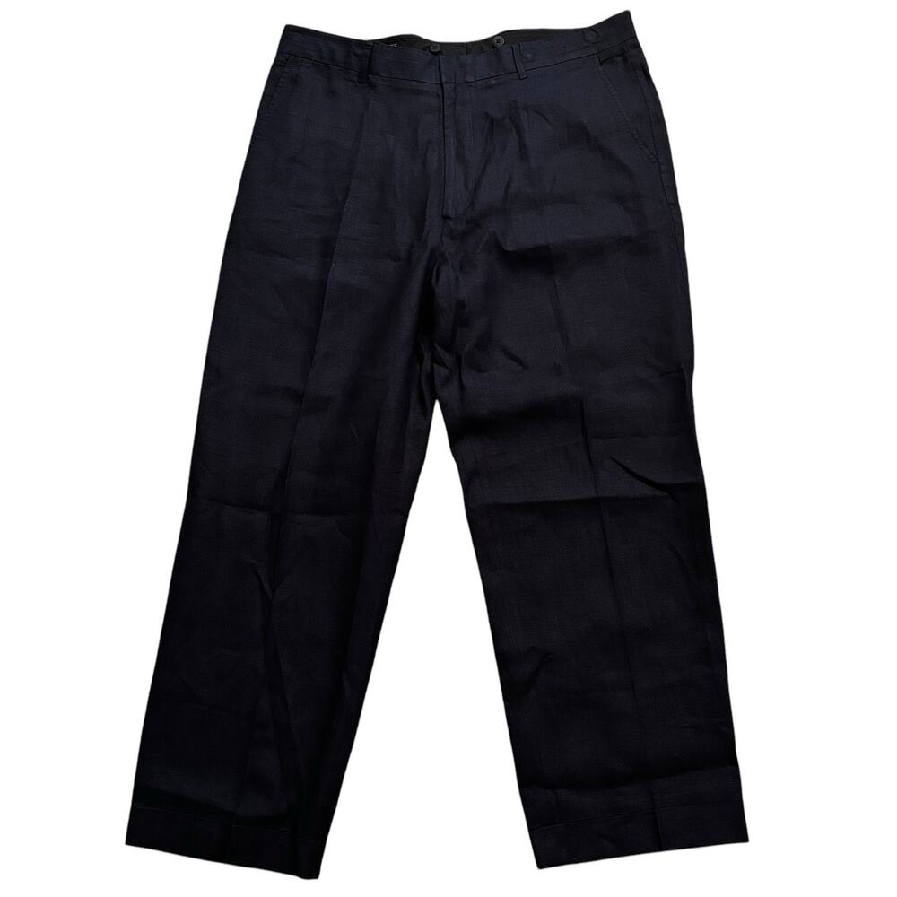 J. Peterman Co. Navy Blue Linen Flat Front Cuffed Pants Men’s 38x28